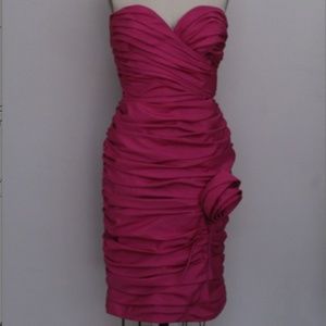 NWT 1980's Hot Pink Ruched Lilli Diamond Party Dress with Rosette